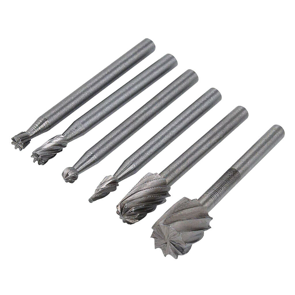 6pc Hss Rotary File Rasp 1/8" 3mm Engraving Bit Burr Wood Metal Grinding