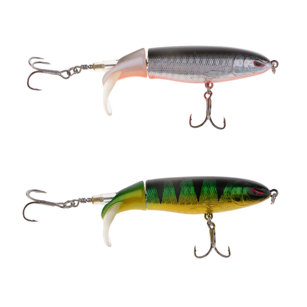 Pack of 2pcs Flexible Rotate Tail Whopper Popper Fishing Lures Floating Hard