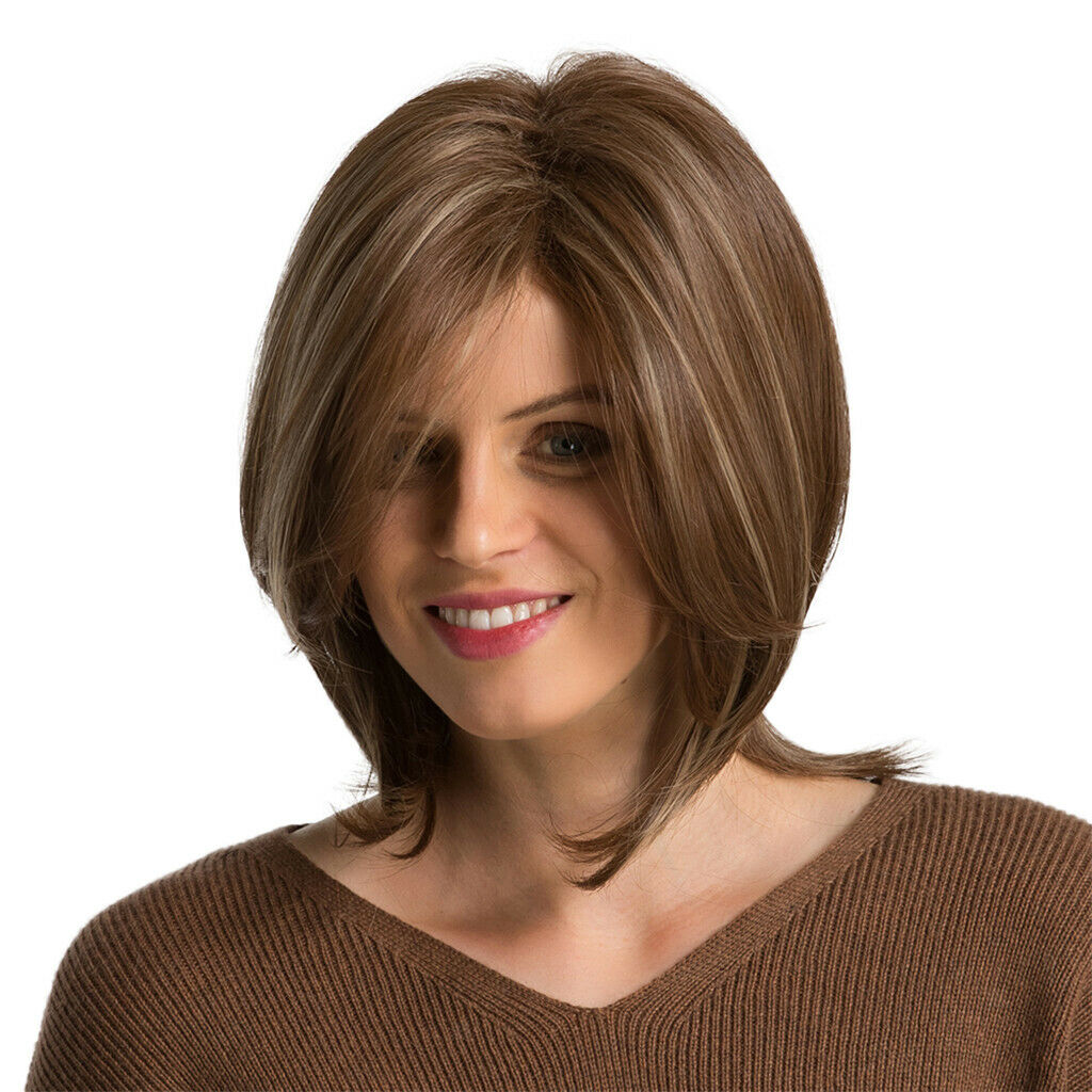 Bob Curly Wig Synthetic Short Brown Wig with Bangs Natural Looking Heat