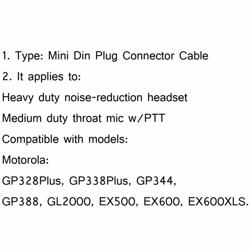 1X Mini Din Plug Connector Cable For  GP328Plus/338Plus Radio Headset A6