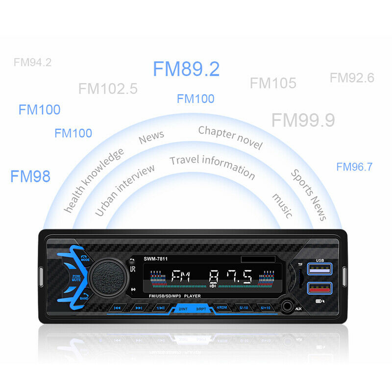 Car 1 Din MP3 Player Radio 2USB AUX Input Bluetooth Receiver Voice Control Kit