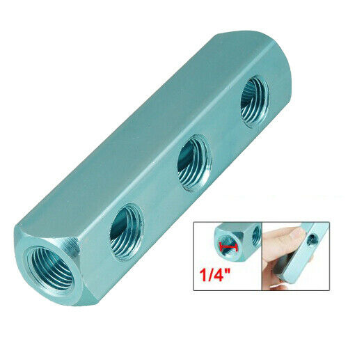 1/4" PT Threaded Ports 3 Way  Connect Air Hose Manifold Block Splitter V5S6S6