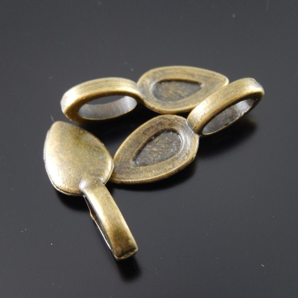 40-pack Antiqued Bronze Color Glue On Bails Alloy Pendant Connectors 21x7x1mm