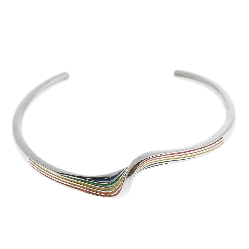 Modern Exaggerate Open End Cuff Wave Shaped Bracelet 6cm Platinum-Rainbow