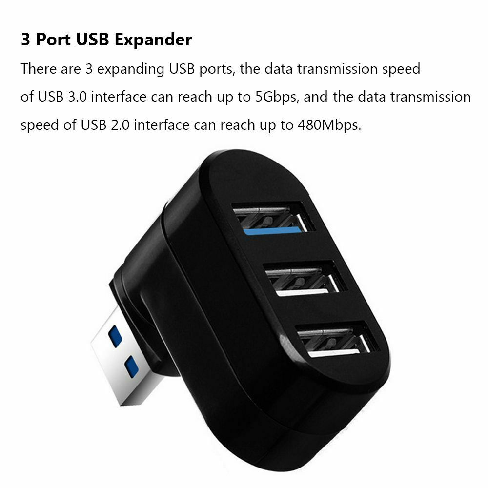 Speed Mini Data Transfer USB 3.0 Hub Adapter Splitter Box 3 Ports For PC Laptop