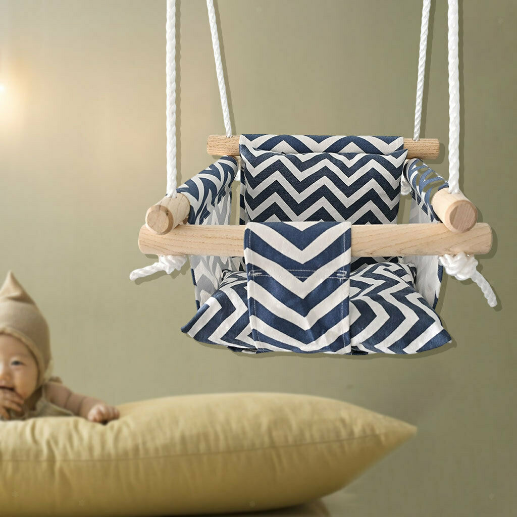 Kids Hanging Swing Seat Classic Wood Hammock Chair Soft Cushion Playset