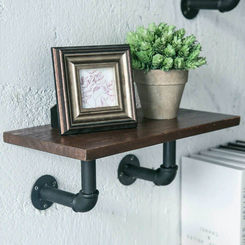 2x Retro Heavy Duty Water Pipe Wall Rack Shelf Table Bracket Plate Support Stand