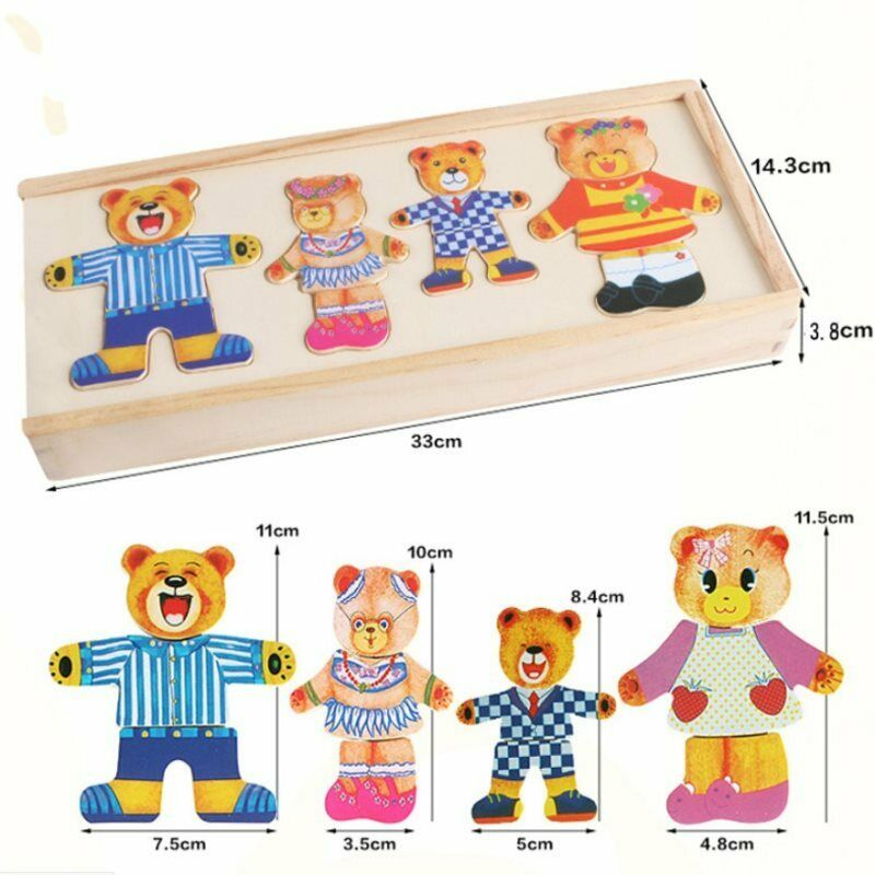 DIY Wooden Bear Jigsaw Puzzle Game Kids Educational Toys Gift Children Funny Kt