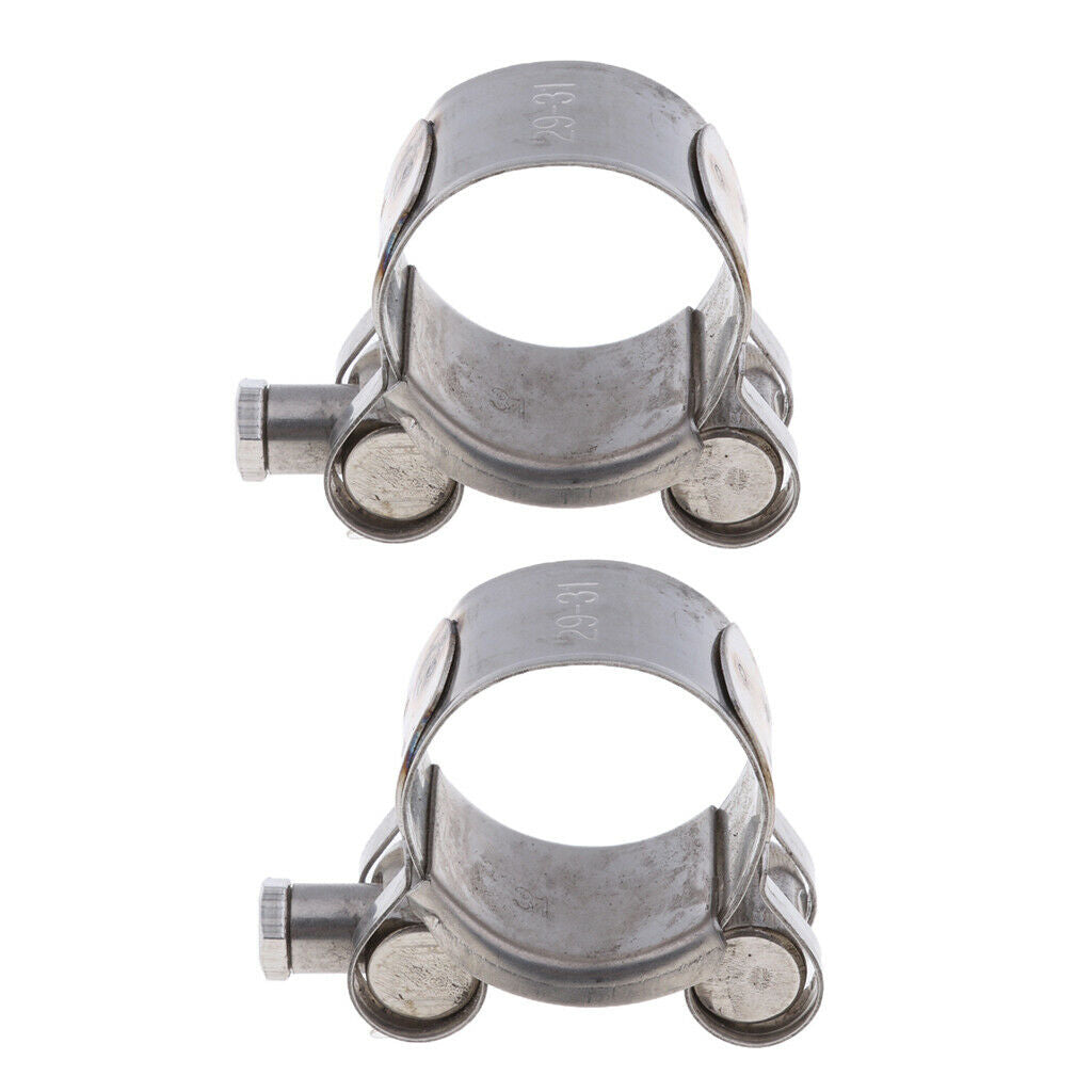 2Pcs Universal 29-31mm Motorcycle Exhaust Pipe Clamp Caliper Stainless Steel