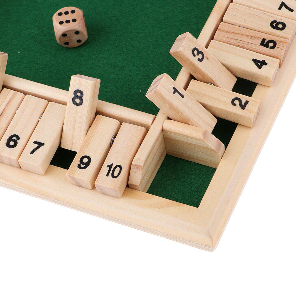 Traditional Wood 4-Sided 1-10 Numbers Shut the Box Dice Board for Party Toys
