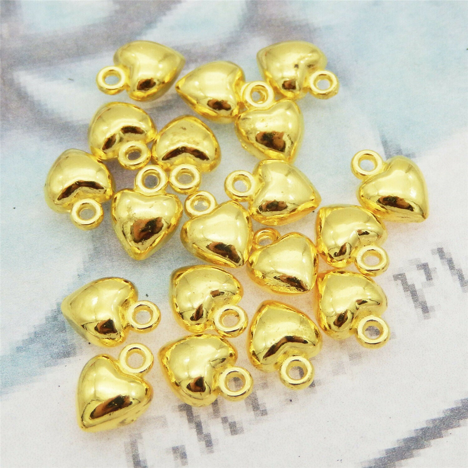 50 pcs Golden Mini Heart Charm Alloy Drop Dangle Earring Pendant Findings 9x7mm