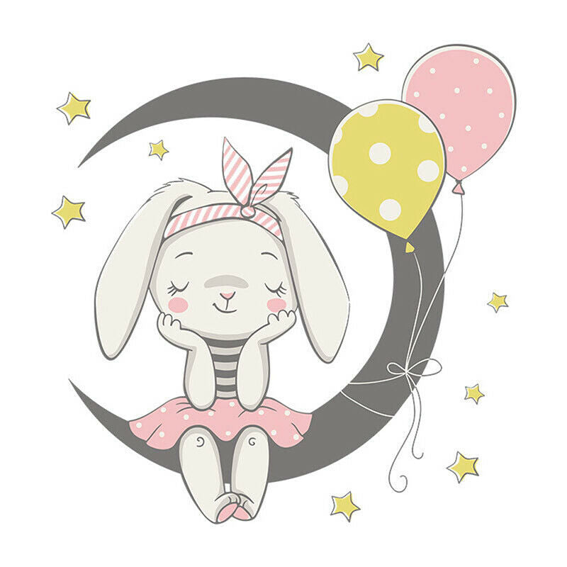 Cartoon Moon Bunny Wall Stickers Paper Kids Room Home Decor Background St.l8
