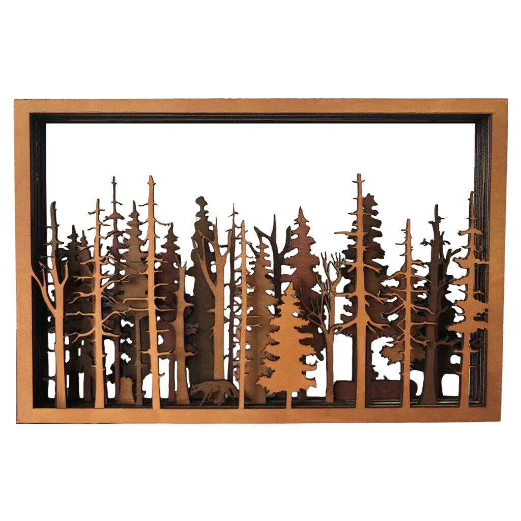 Wooden Carved Wall Plaque Animal Trees Home Living Room Bathroom Decor