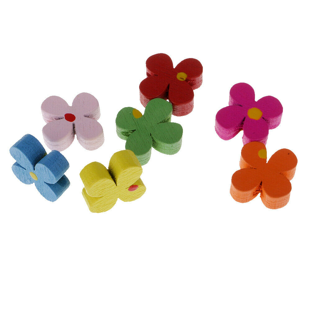 100pcs Flower Wooden Beads Loose Spacer Beads for Jewelry Making Craft 13mm