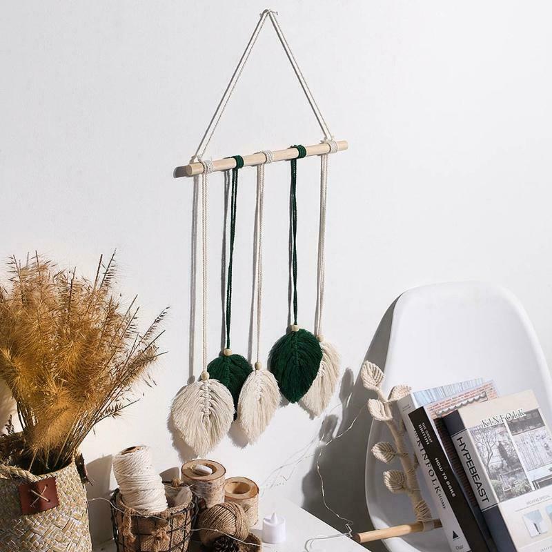 Handmade Boho Macrame Tapestry Cotton Thread Woven Leaf Tasse Wall Dream Catcher