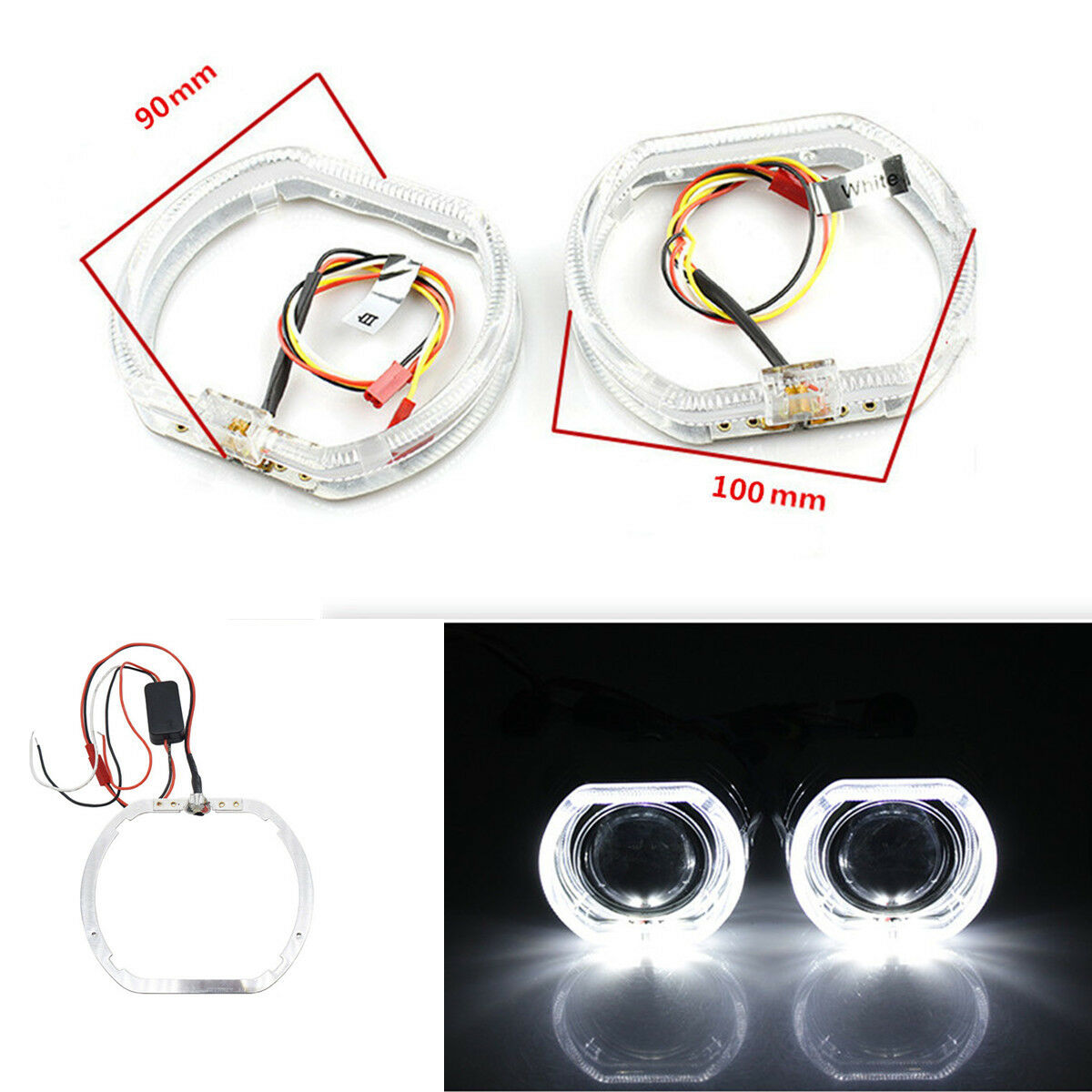 2Pcs 2.5" Square LED Day Running Angel Eyes White DRL LED Angel Eyes Halo Lights