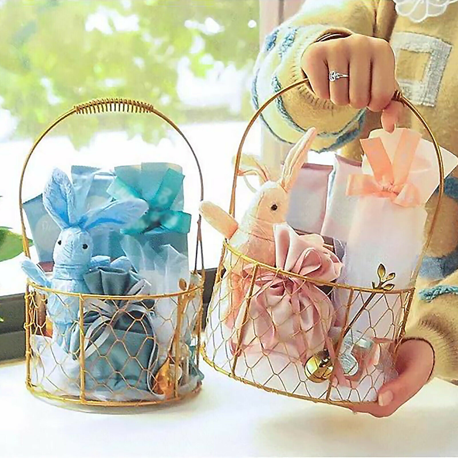Hand-held Basket Plant Flower Pot Metal Desk Decoration Golden Bouquet Packaging