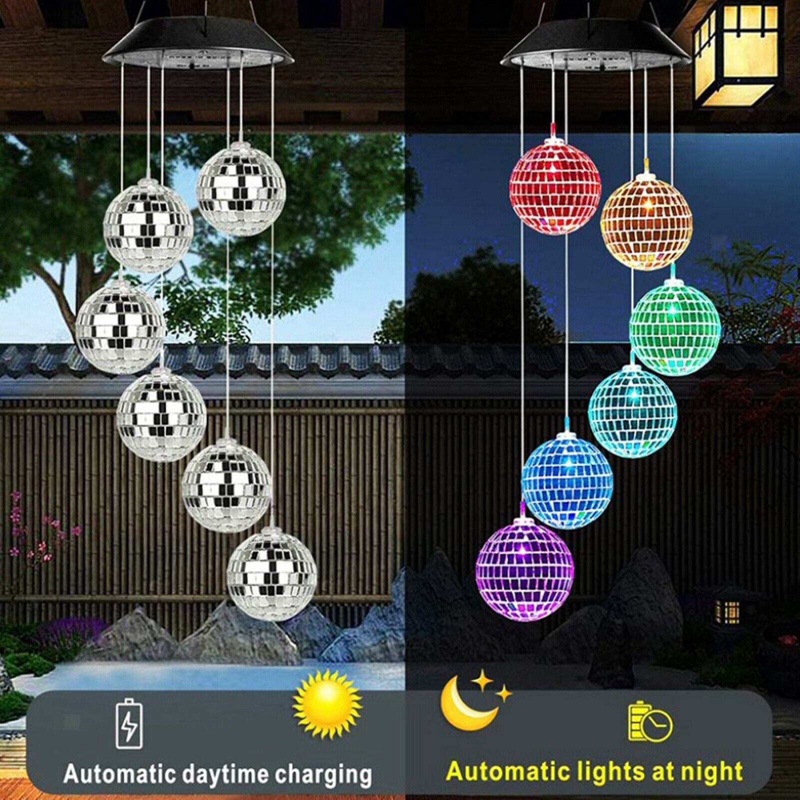 Solar Powered Wind Chimes Color Changing Waterproof For Yard Porch Party