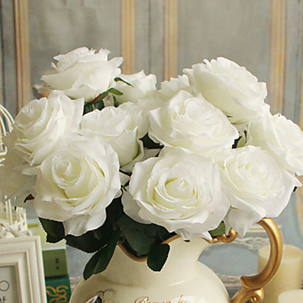 Artificial Rose Flower Shaped Table Vase Composition Simulation Bouquet, White