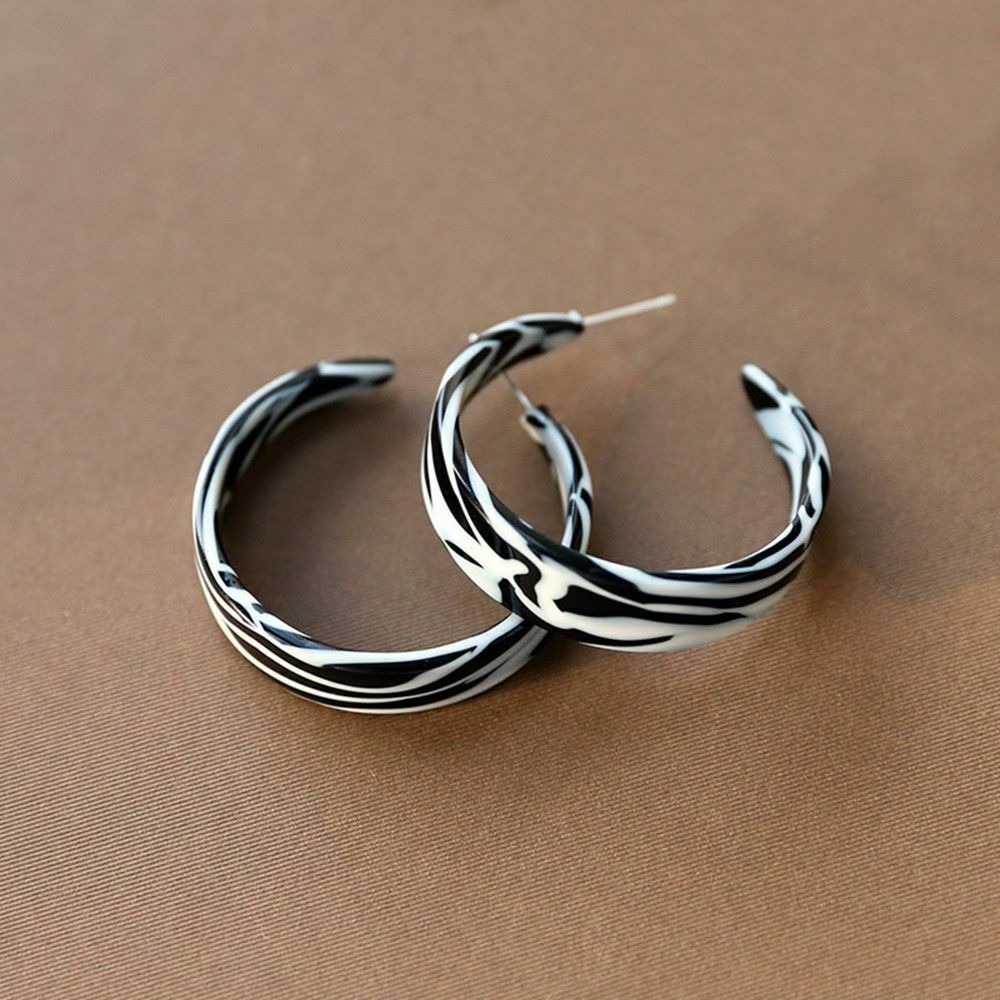 Geometric Women Stud Earrings Zebra Stripes C-shaped Jewelry Retro Hoop Earring