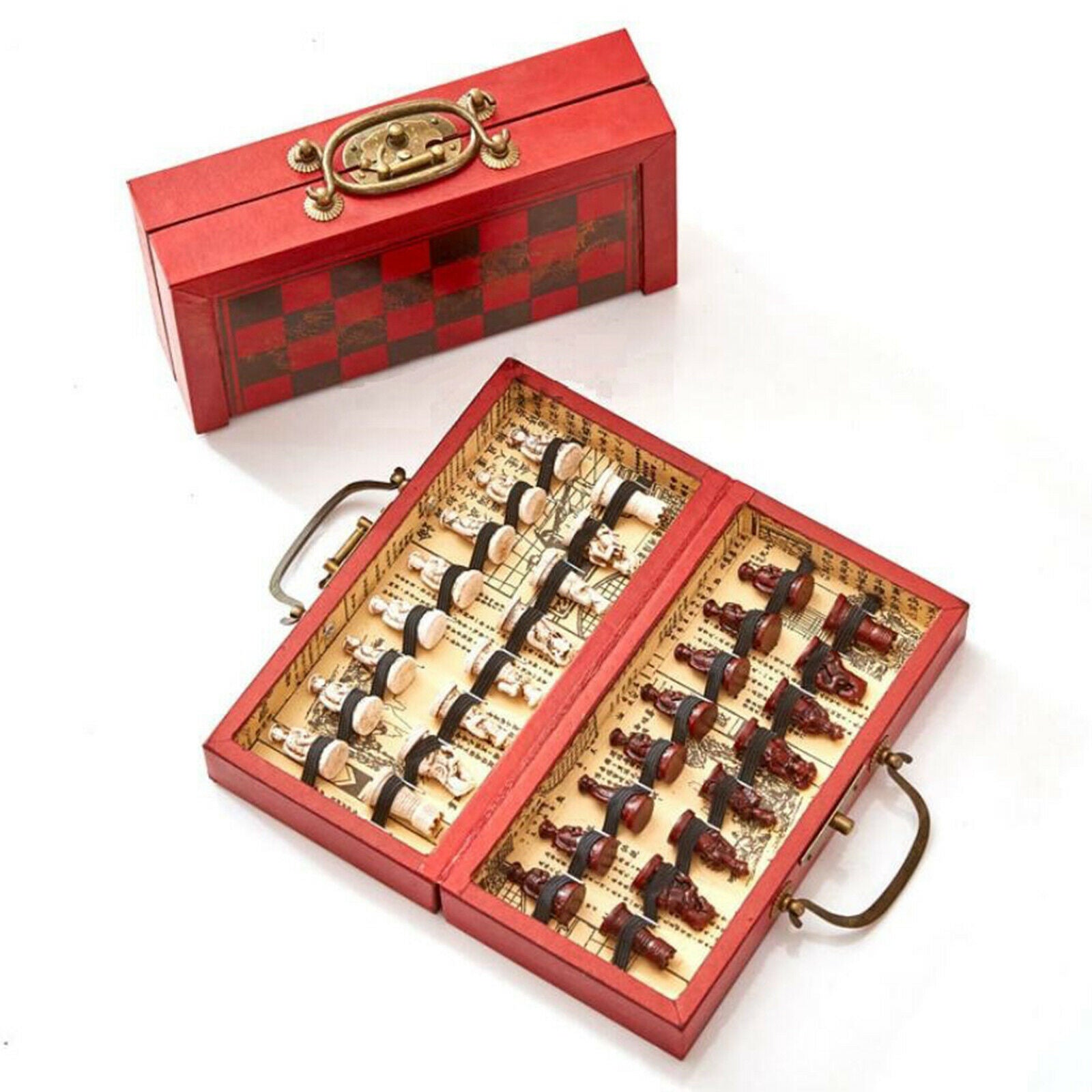 Wooden Chess Set with Folding Chess Board Chess Soldiers Chessman Pieces