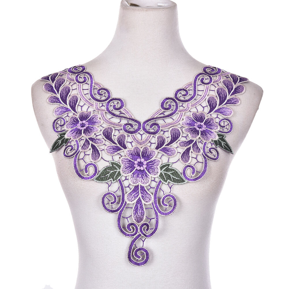 1PC Embroidered Floral Lace Neckline Neck* Collar Trim Clothes Sewing AppliqYUDD
