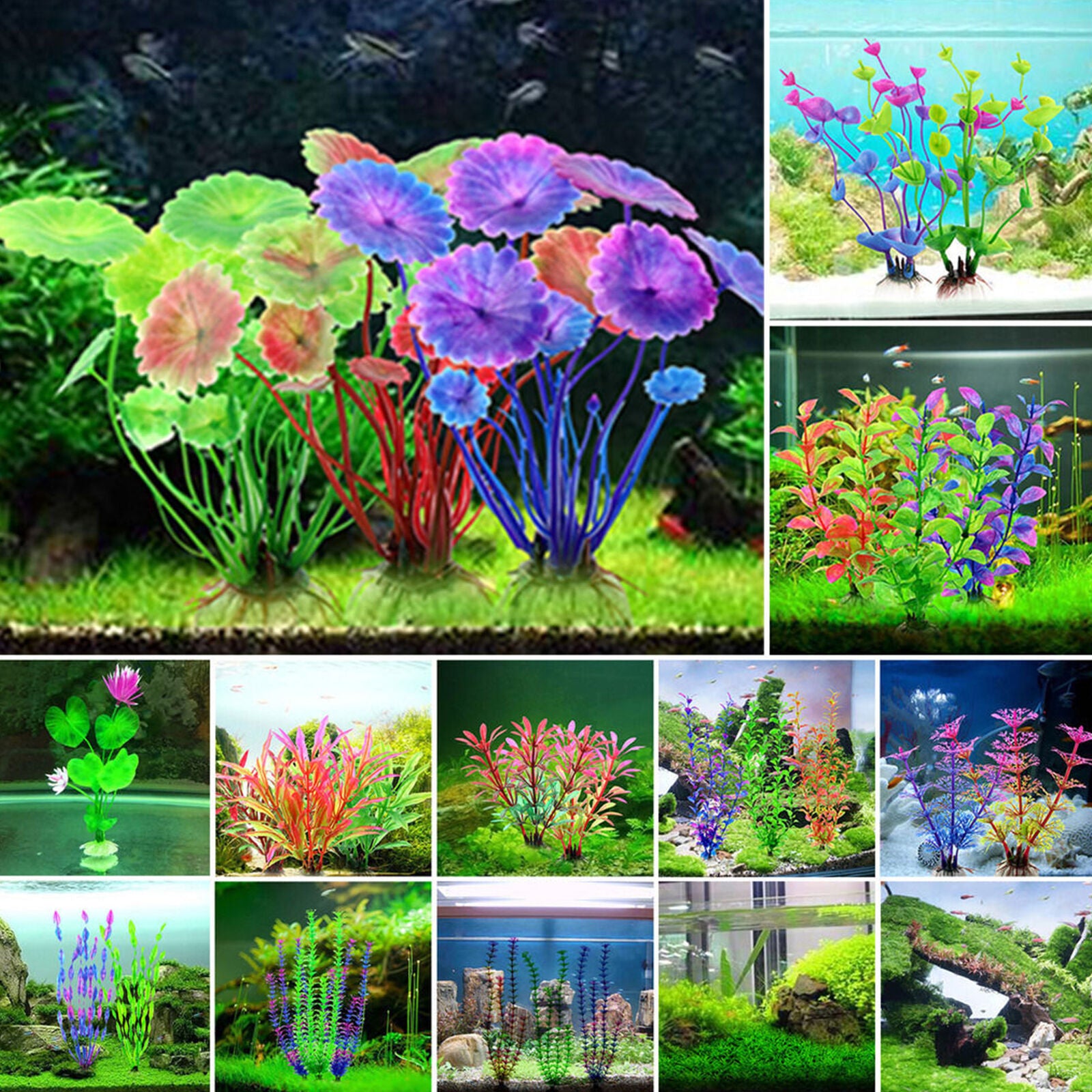 10 Mixed Artificial Aquarium Fish Tank Water Plant Plastic Decoration Ornament