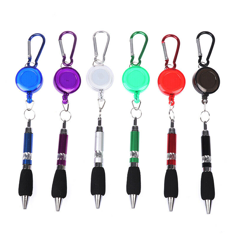 Retractable Badge Reel Ballpoint Pen Belt Clip Key chain with Carabiner _.l8