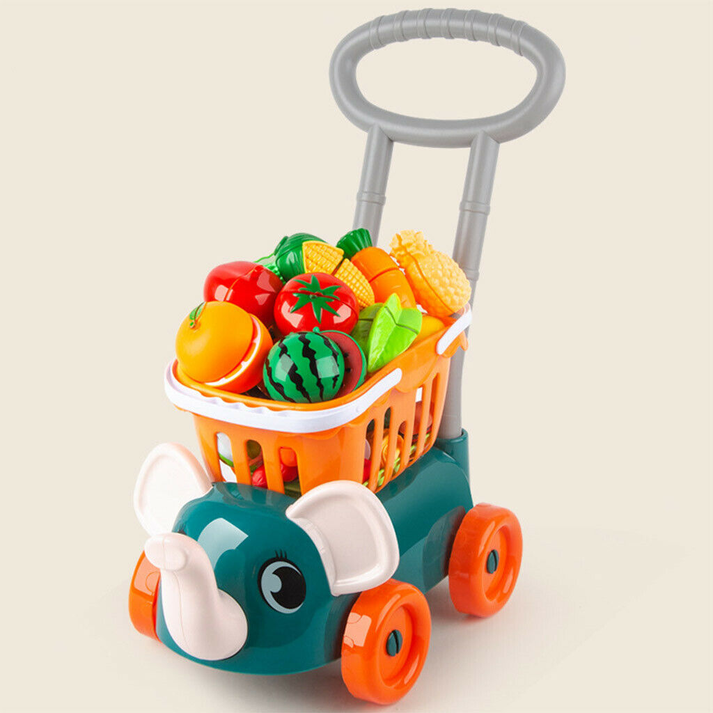 Funny Deluxe Mini Shopping Cart w/ Vegetable Fruit Playset Preschool Toys