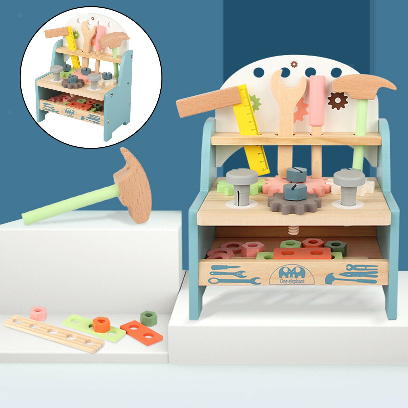 Children Creative Wood Bench Work DIY Educational Workshop Play Tools Gift