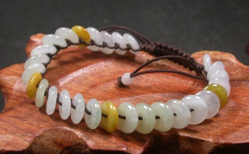 Yellow 100% Natural A JADE Jadeite Bead Circle Donut Bangle Bracelet