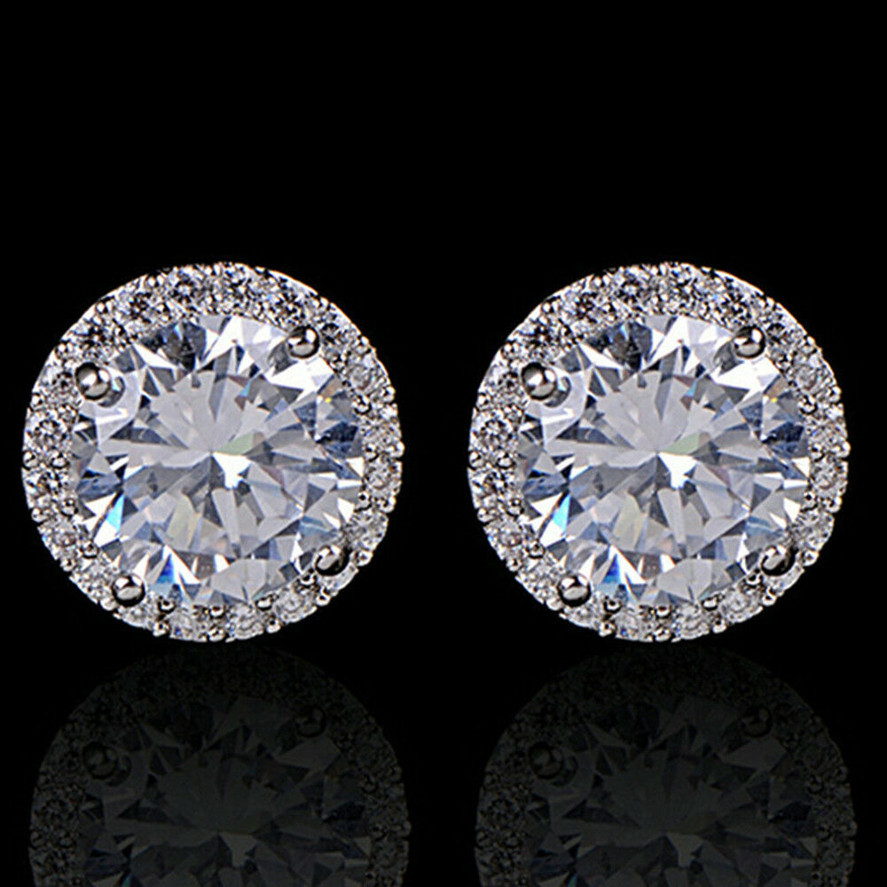 Women Nice Crystal Inlaid Zircon Ear Stud Platinum Plated Earrings jewerly gift