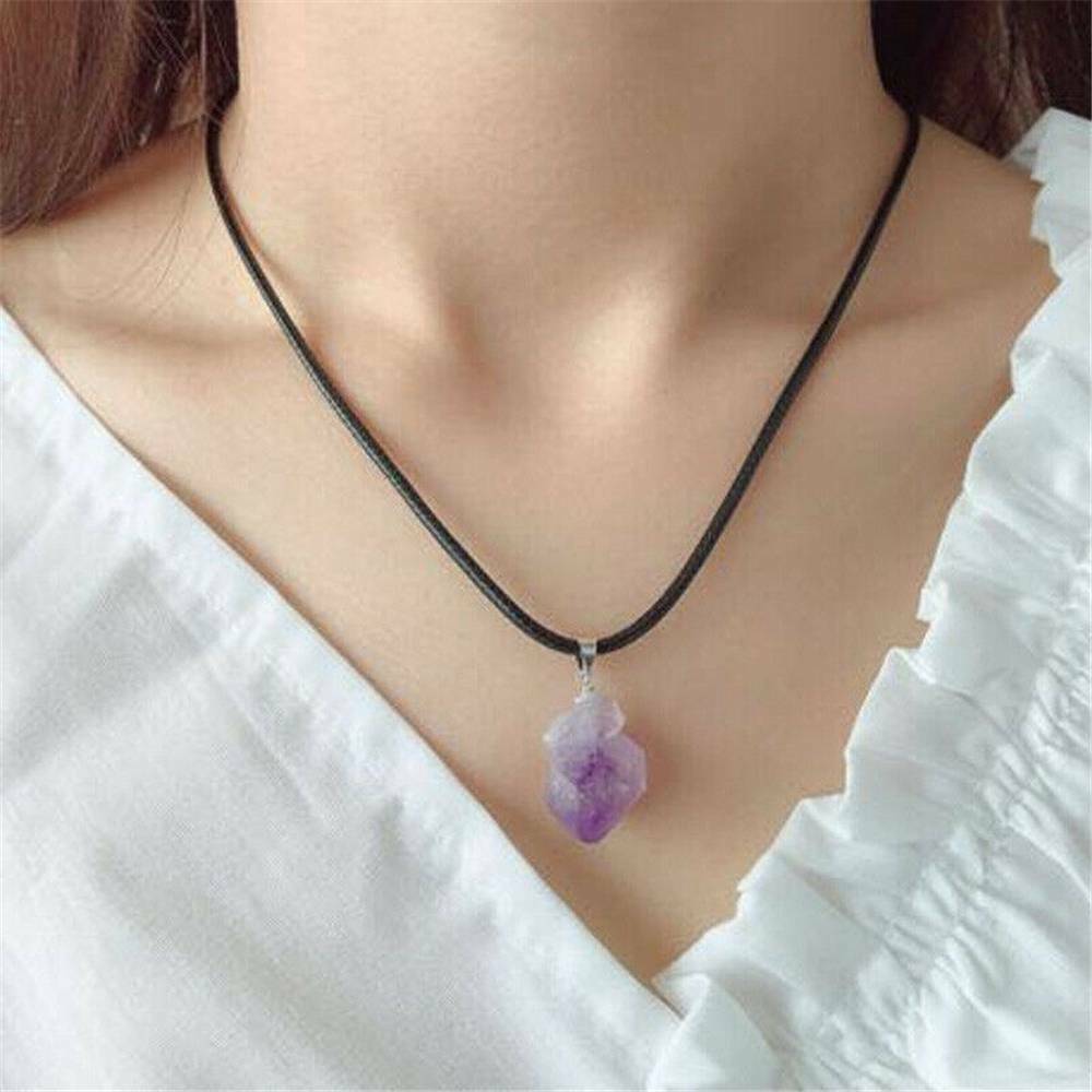 Natural Amethyst Crystal Stone Pendant Healing Mineral Necklace Gifts Decor New