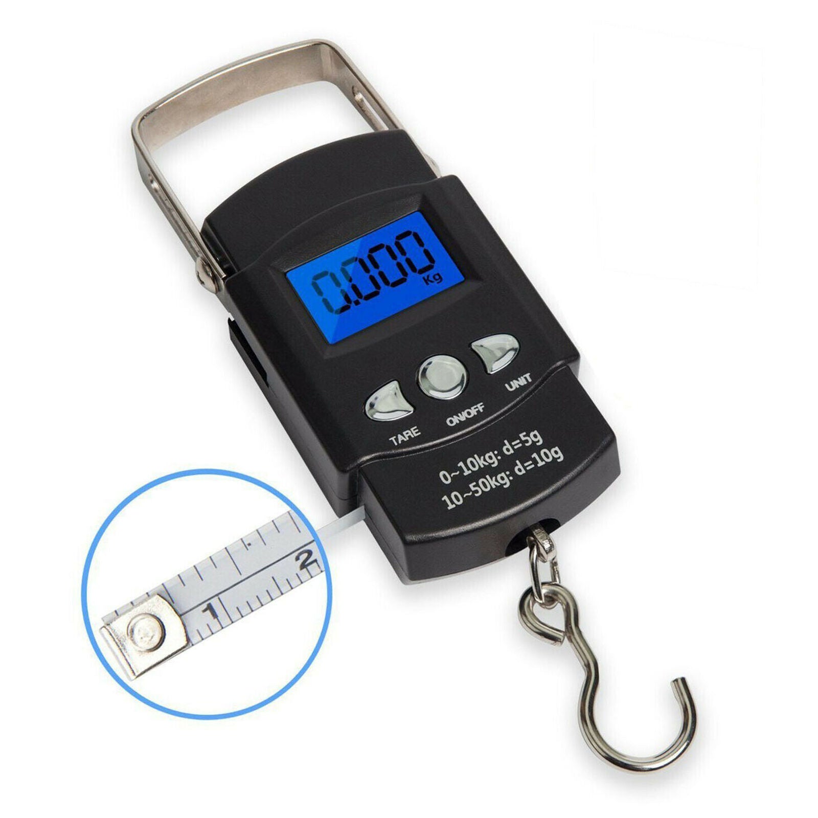 Portable Digital Fishing Scales 110lb/50kg Travel Luggage Scale w/ 1M Tape Ruler