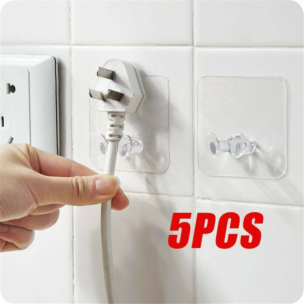 5PC Seamless Plastic Transparent Plug Wire Nail Bracket Hook Socket Storage Hook