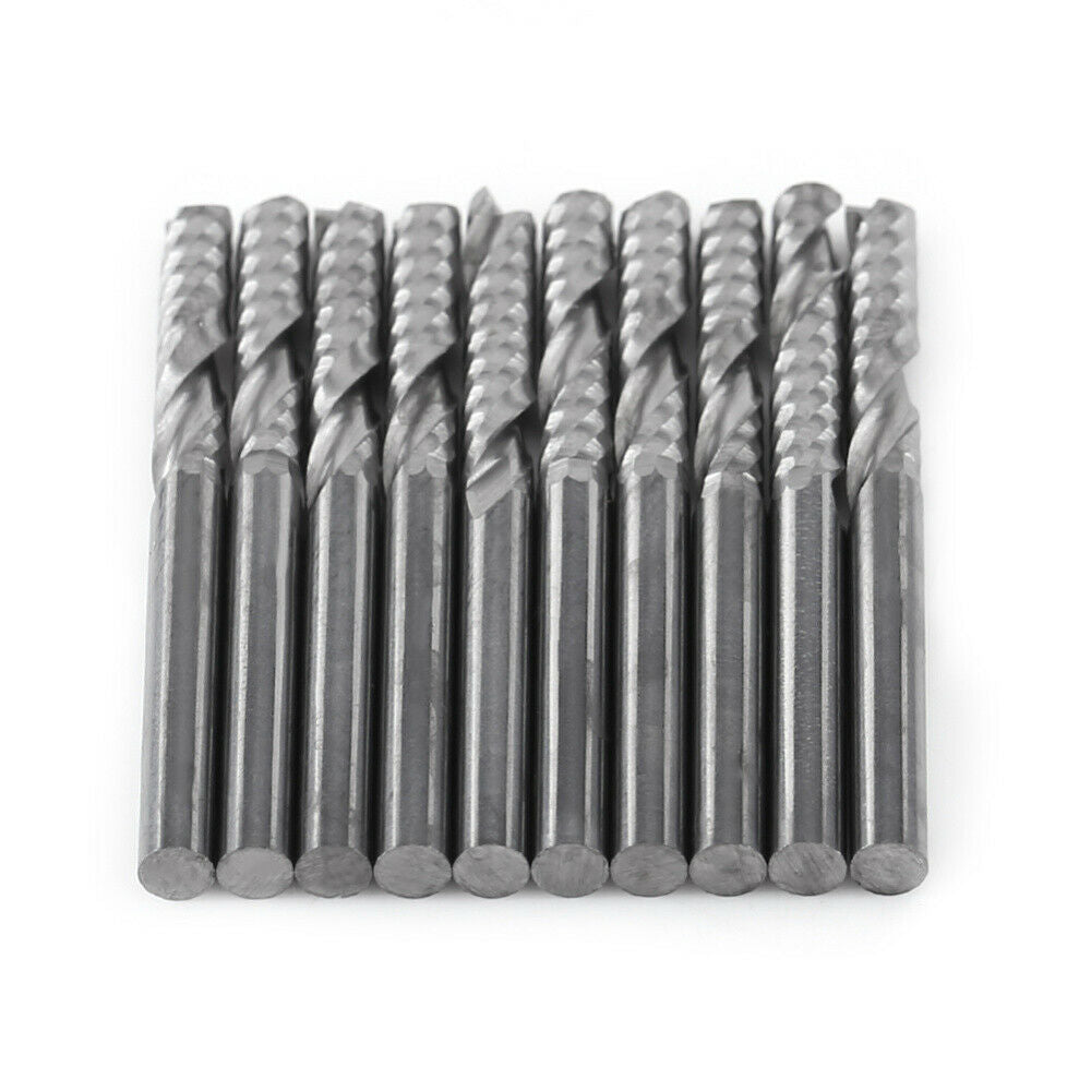 10pcs 1/8" Carbide CNC Router Bits Single Flute Spiral Cutters End Mills