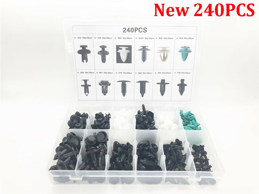 240Pcs Car Mixed Fastener Clip & Removal tool For Car Door Bumper Fender Liner