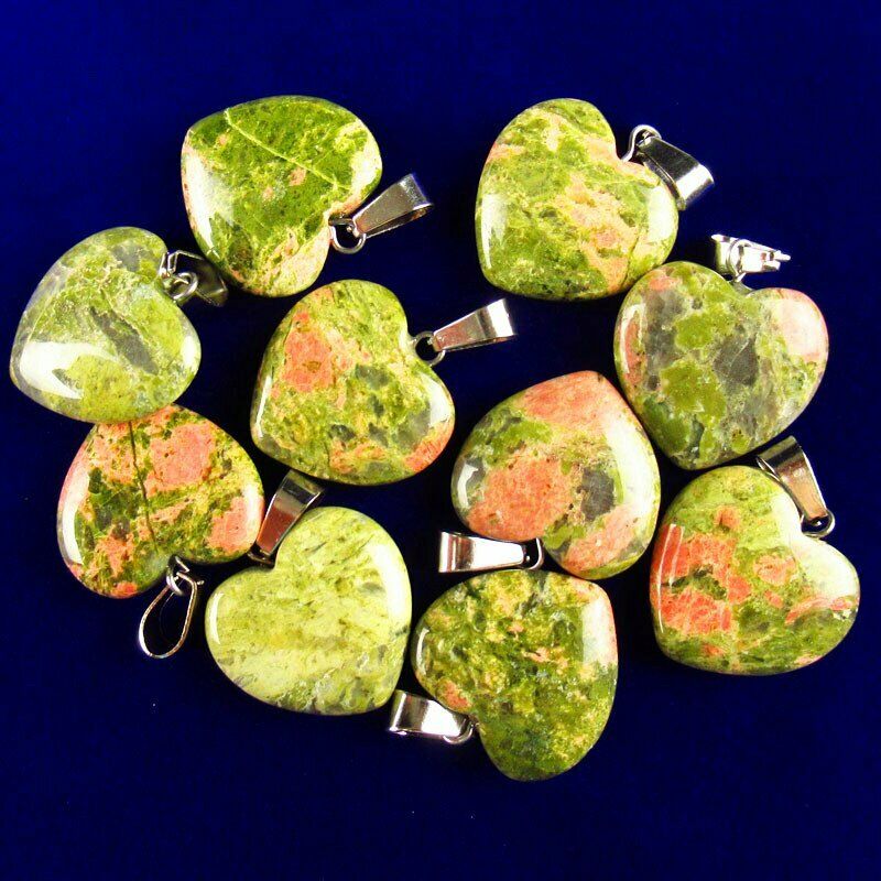 10pcs 20x20x6mm Natural Unakite Gem Heart 40g Pendant (send randomly) A-14SK