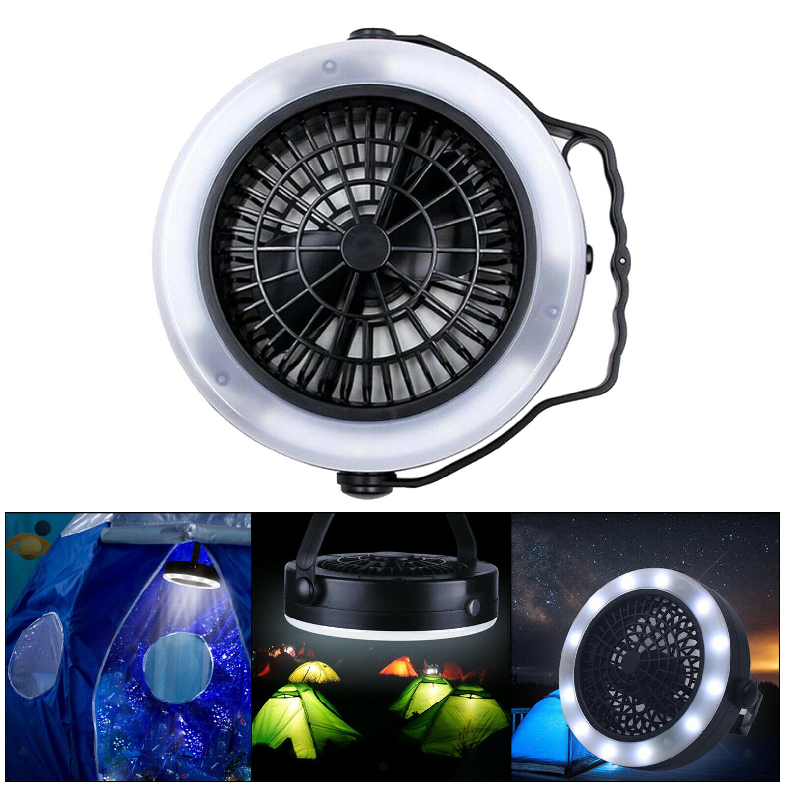 Portable Tent Fan with Light Rechargeable Camping Lantern RV LED Lights