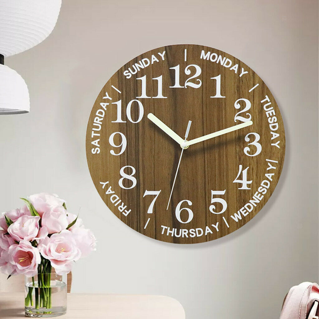 Wooden 30cm 12'' Wall Clock Silent Home Office Minimalism Round Bedroom