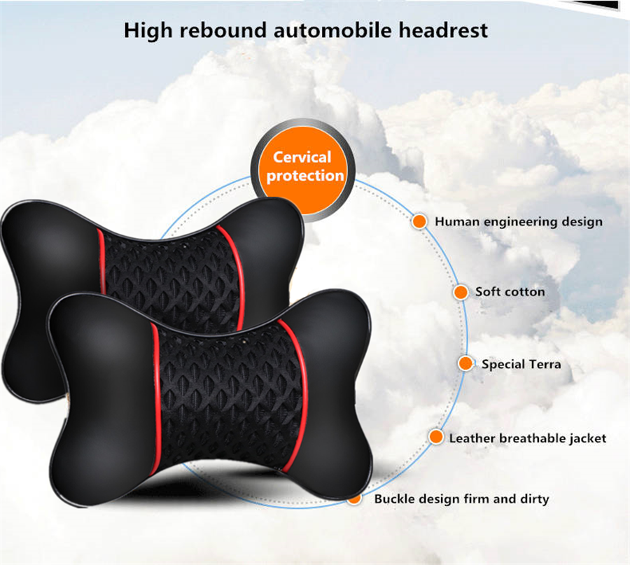 Auto Car Seat Headrest Neck Pillow Ice Silk+Leather Cervical Pillow Cushion Pad