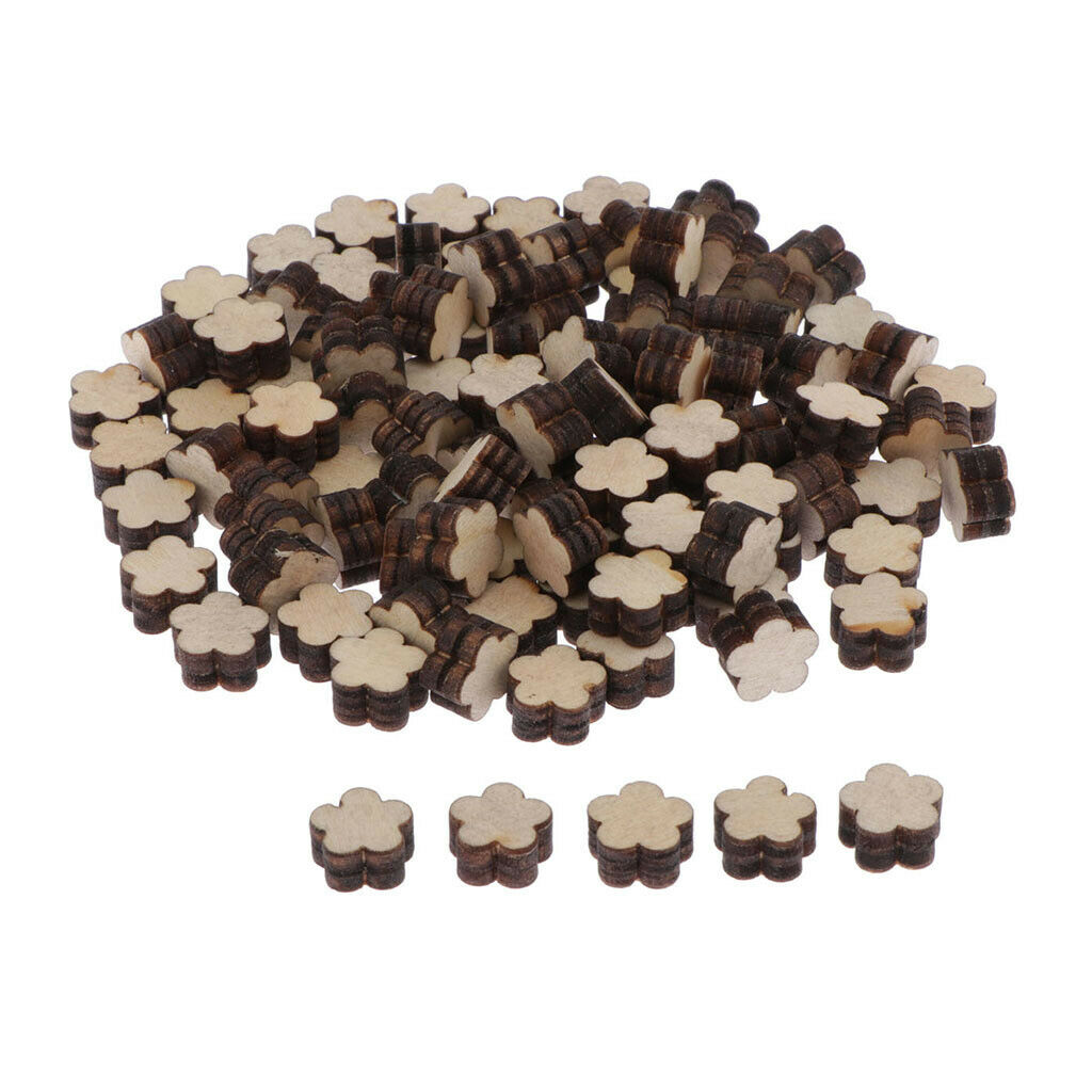 100x Blank Wood Shapes Pieces Cut Wooden Embellishments for DIY Arts Crafts