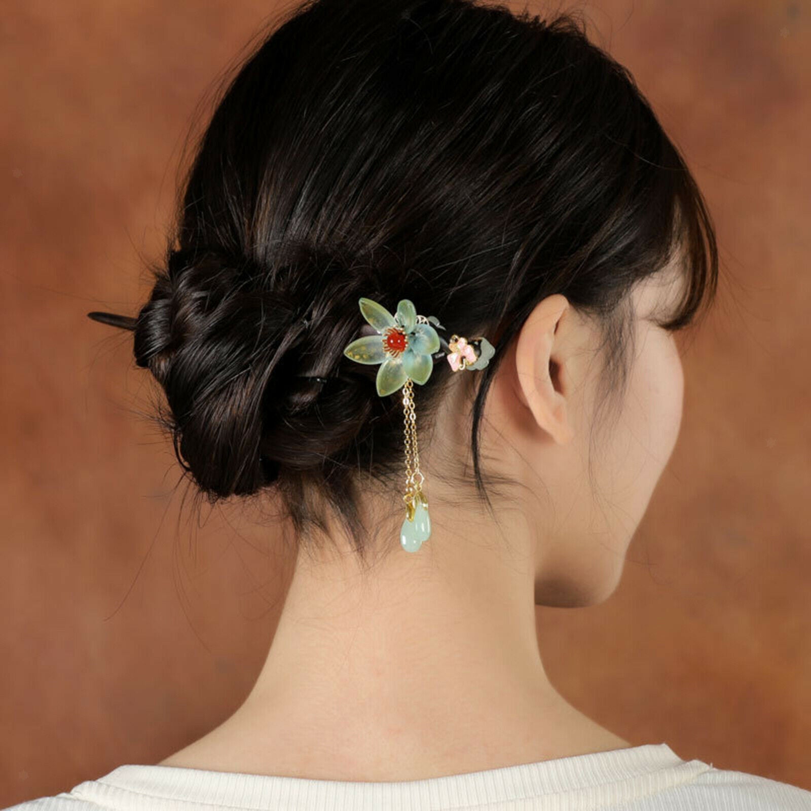 Flower Wooden Chinese Hairpin for Woman Decor 7.08inch Special Occasions