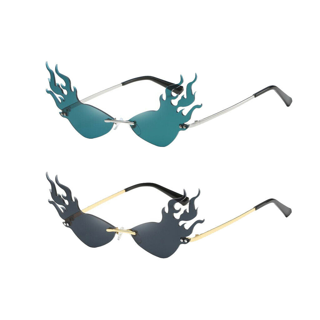 2Pieces Flame Sunglasses Wave Sun Glasses Shades Party Eyewear Streetwear