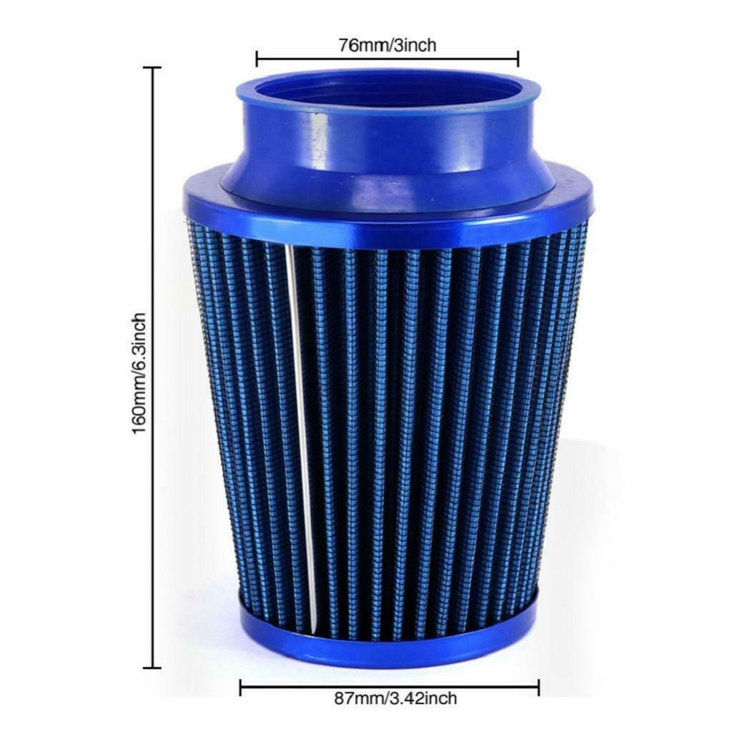 Blue 76mm Car Air Intake Inlet Round Cone Filter Washable