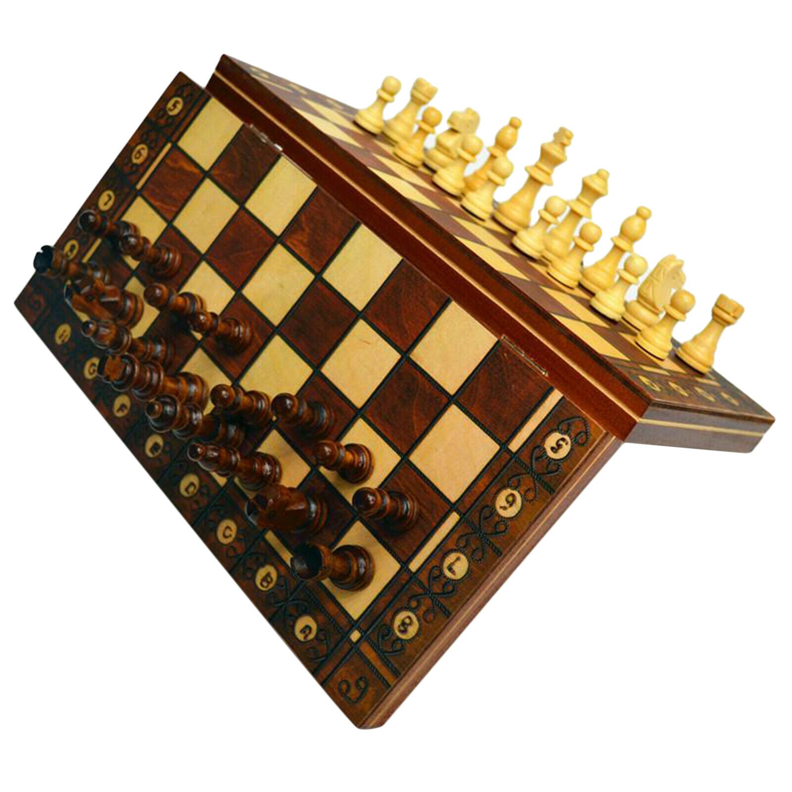 Folding Magnetic Wooden Chess Set 3 in 1 Handcrafted 15" Chess Board Toys