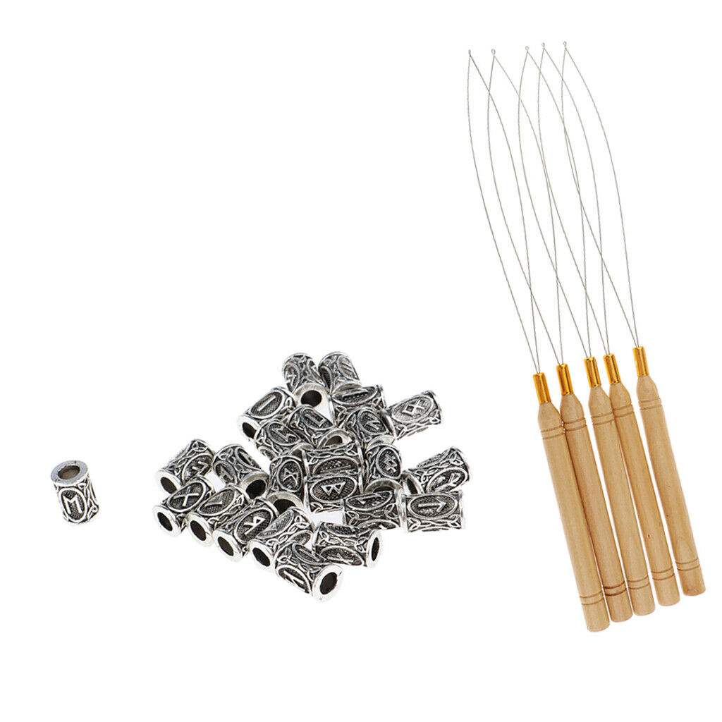 Retro Norse Viking Tunes Dreadlocks Hair Tube Beads 5x Crochet Hooks Loop