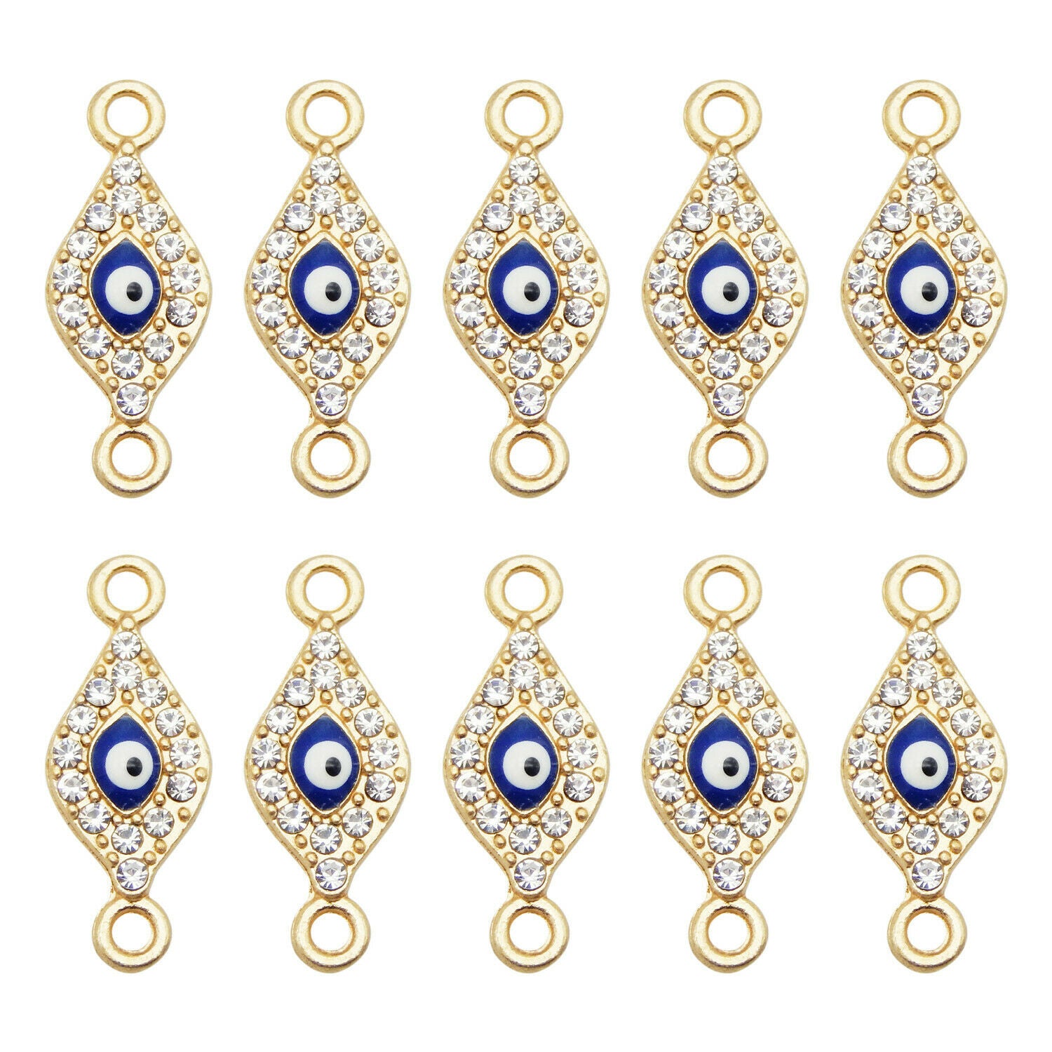 22*9mm Golden Alloy Enamel Eye Charm Pendant Rhinestone Connector Jewelry 12PCS