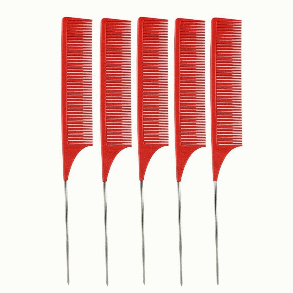 5Pcs Fine Sectioning Weaving Highlight Comb Hair Salon Combs Tools Red