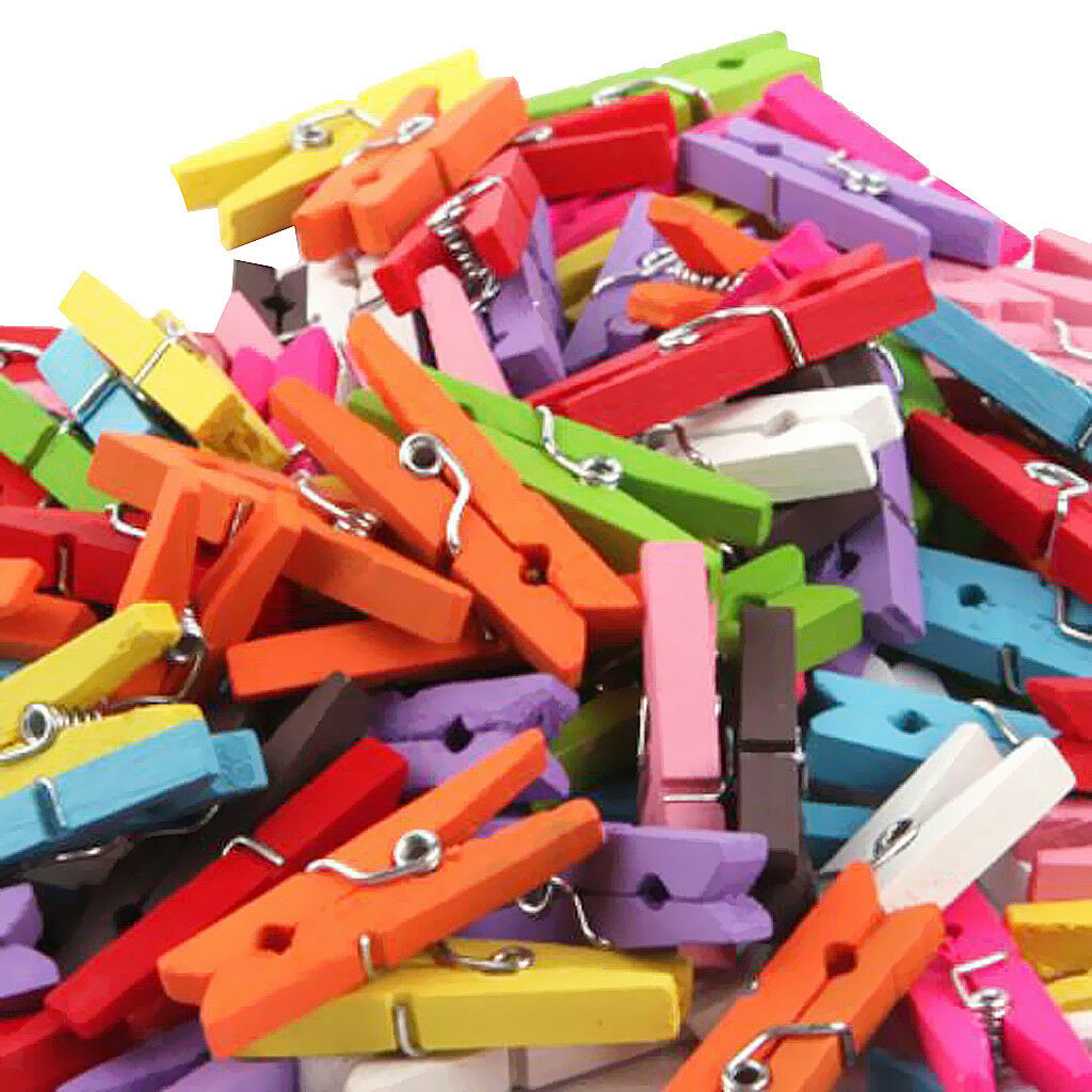 50x Mix Wooden Mini Pegs Craft Photo Hanging Spring Clips 2.5cm Clothespins